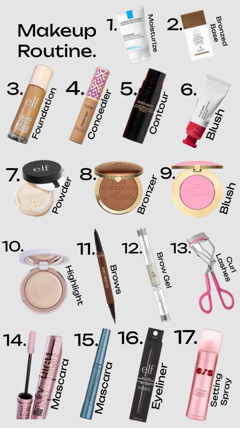 Makeup Routine Light Makeup Routine For School, New Makeup Routine, Makeup Looks Routine, Good Makeup Routine For Middle School, Small Makeup Routine, Natural Makeup Routine For School, Good Makeup Routine, Capsule Makeup Collection, Teen Makeup Routine