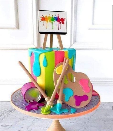 Paint Birthday Cake, Art Party Cakes, Artist Birthday Party, Art Birthday Cake, Bolo Panda, Artist Cake, Painting Birthday Party, Artist Birthday, Mini Torte