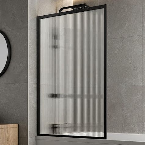 Stylish Shower Over Bath, Bath With Screen, Shower Screens Ideas Small Bathrooms, Fluted Glass Bathroom Partition, Japandi Luxury, Fluted Bath, Bath Shower Screen, Glass Shower Panels, Bath Screen