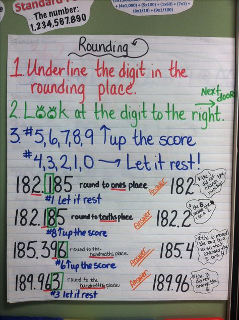 Rounding (Place Value) Anchor Chart Nearest Tenths and Hundredths Rounding Decimals Anchor Chart, Rounding Anchor Chart, Rounding Numbers, Math Posters, Teaching 5th Grade, Math Charts, Math Place Value, Math Anchor Charts, Upper Elementary Math