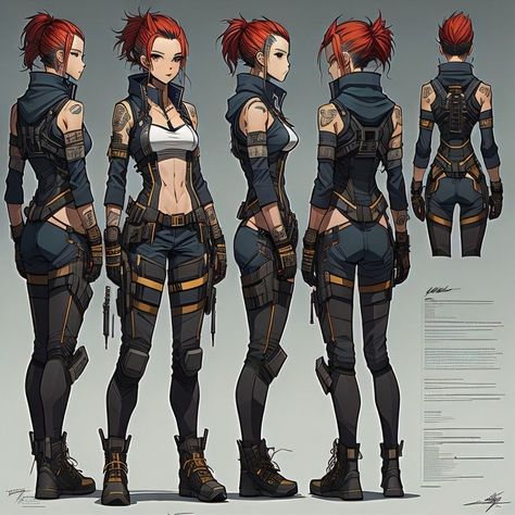 Hanzo Nijijourney Showcase (AI) Character Turnaround Female, Female Character Sheet, Oc Female Character Design, Female Superhero Character Design, Cyberpunk Look, Character Turnaround, Character Model Sheet, Female Character Concept, Dope Cartoon Art