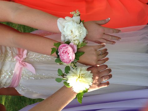 Peony Wrist Corsage, Peony Corsage, Pink Wrist Corsage Homecoming, Pink And White Corsage And Boutonniere, Pink And White Wrist Corsage, Prom Corsage White, Corsage And Boutonniere Set Pink, Wrist Corsage Wedding, Elegant Wedding Flowers