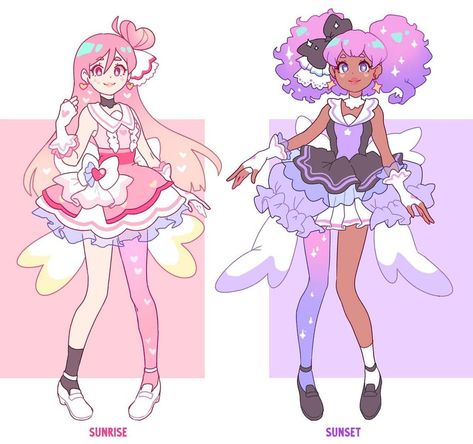 Magical Girl Hairstyles, Magical Girl Outfit, Magical Girl Aesthetic, Magical Boy, Oc Pokemon, Sunrise And Sunset, Have Inspiration, Girl Inspiration, Girls Characters