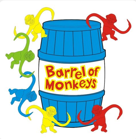 Barrel Of Monkeys Decorations, Vbs 2023 Twists And Turns Decorating Ideas, Monkey Template, Game Decorations, Board Game Themes, 2023 Decor, Monkey Decorations, Toy Story Halloween, Monkey Games