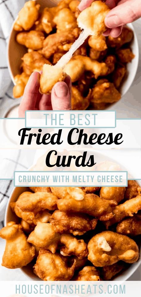 Fried Cheese Curds are probably the best thing that ever happened to cheese. Perfectly crunchy and breaded on the outside, with ooey-gooey melty fresh cheese curds on the inside, these babies are ready to hop right into your mouth! #fried #cheesecurds #cheese #curds #appetizer Fried Cheese Curds Recipe, Homemade Cheese Curds, Deep Fried Cheese Curds, Cheese Curds Recipe, Wisconsin Cheese Curds, Cheese Curls, Fried Cheese Curds, Fried Cheese, Wisconsin Cheese