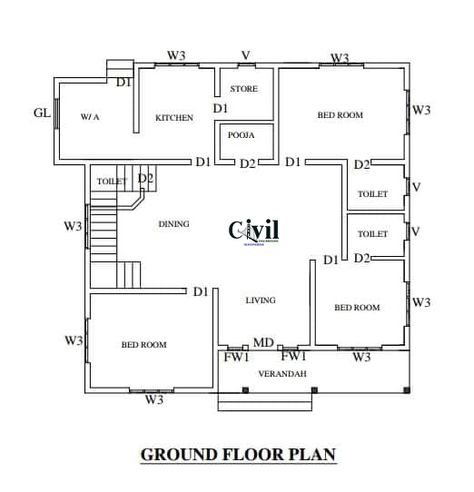 House Design 1500 Sq Ft, One Floor House Plans, 1500 Sq Ft House, Traditional Style Home, Free House Plans, House Plans 3 Bedroom, Traditional Style Homes, Kerala House Design, Kerala Houses