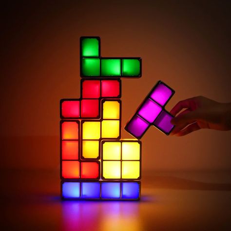 Tetris Night Light Diy Tangram, Puzzle Night, Glow Lamp, Funky Living Rooms, Teens Bedroom, Desk Lamps Bedroom, Lamp Diy, Diy Puzzles, Retro Fan