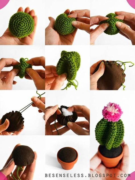 DIY Cute Crochet Cactus Amigurumi Crochet Succulent, Diy Fleur, Crochet Cactus, Baby Cocoon, Pola Amigurumi, Crochet Gratis, Crochet Plant, Amigurumi Free, Love Crochet