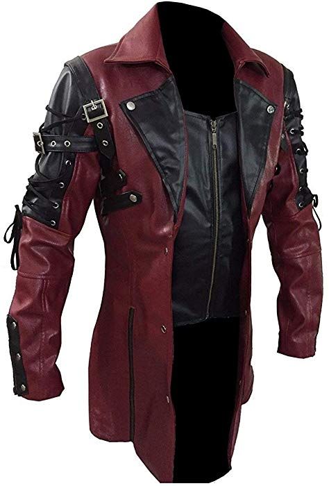 Gothic Trench Coat, Leather Goth, Red Goth, Steampunk Jacket, Steampunk Men, Gothic Coat, Gothic Steampunk, Herren Outfit, Leather Trench Coat