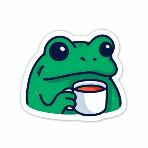 It's tea time and froggie is not too be bothered. Chill sticker for your hot cup of tea🐸 Journal Stickers Ideas, Frog Drinking Tea, Hot Stickers, Frog Tea, Tea Stickers, Frog Stickers, Hot Cup Of Tea, Bujo Doodles, Animal Doodles