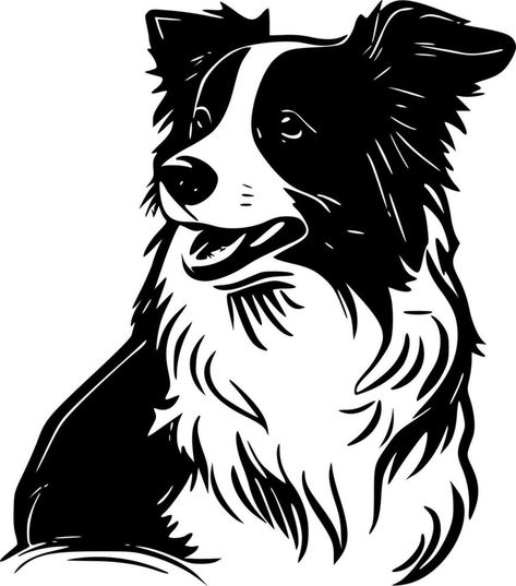 Border Collie, Black and White Vector illustration Draw Border Collie, Border Collie Black And White, Border Collie Black, Dog Vector Art, Drawing Borders, Border Collie Art, Black And White Clipart, Silhouette Dog, Dog Xmas