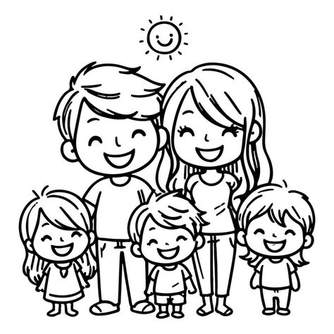 AI generated kid drawing happy family cartoon character outline doodle for coloring book page vector illustration on white background Happy Family Drawing, Happy Family Cartoon, Family Drawing Illustration, Character Outline, Kid Drawing, Drawing Happy, Car Pic, School Coloring Pages, Family Drawing