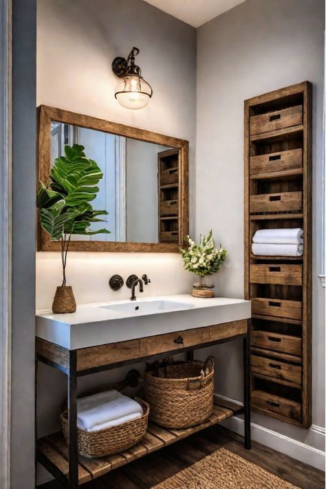 Small Bathroom Vanity Designs, Small Farmhouse Bathroom, Bathroom Big, Farmhouse Vanity, Rustic Bathroom Vanities, Cabin Bathrooms, Compact Bathroom, Rustic Bathroom Designs, Bathroom Farmhouse Style