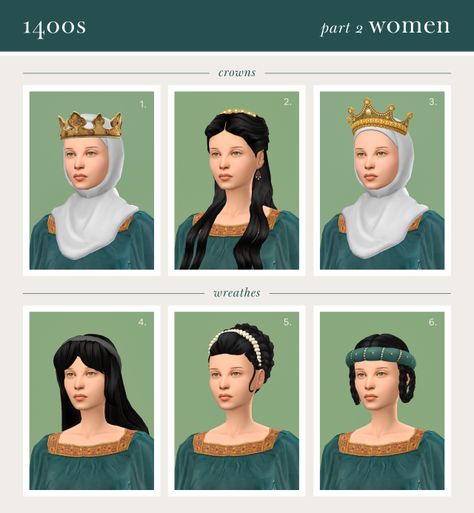 THE SIMLINE 1400s Fashion, Sims 4 Medieval, Hair Circlet, Sims 4 Decades Challenge, Sims Medieval, Cc Hats, Cc Hair, Hair Necklace, Tumblr Sims 4