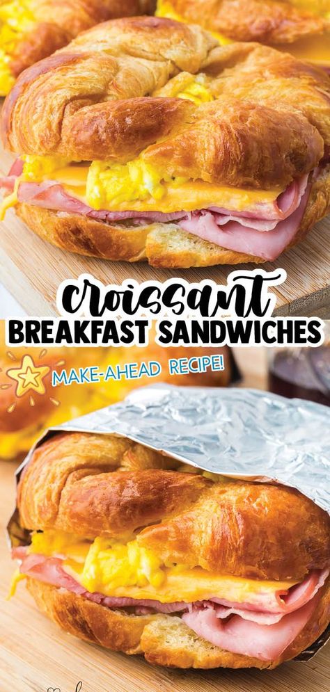 Homemade Freezer Breakfast Sandwiches Croissant Breakfast Sandwiches, Croissant Sandwiches, Breakfast Sandwiches Frozen, Postpartum Meals, Croissant Breakfast Sandwich, Prayer Breakfast, Breakfast Sandwich Recipes, Croissant Breakfast, Make Ahead Freezer Meals