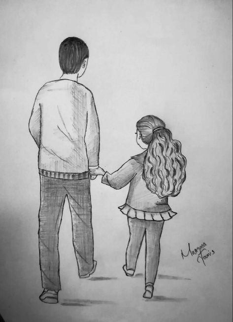 Pregnant Couple Drawing Reference, Father Daughter Sketch, Dad And Daughters Drawing, Father And Daughter Love, Drawing Books, Diy Drawing, Disney Drawings Sketches, Pregnant Couple, Indian Gowns