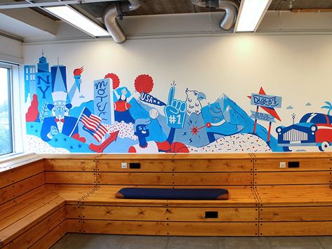 Office Wall Graphics, Seni Mural, Office Mural, Interior Murals, Building Business, Interactive Walls, School Murals, Wall Murals Painted, Mural Design