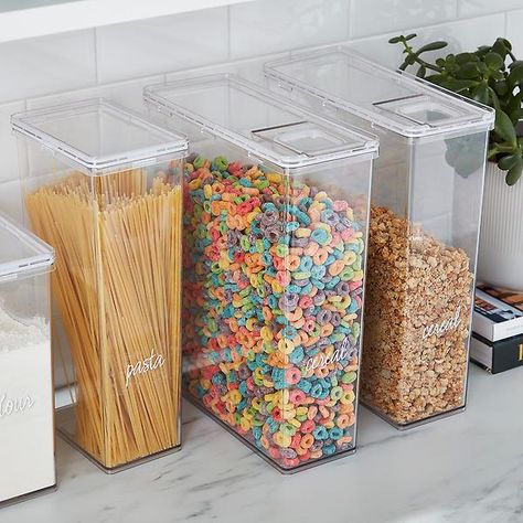 The Home Edit Cereal Canister | The Container Store Gerobak Dorong, Clutter Free Kitchen, Cereal Storage, Cereal Containers, Reach In Closet, Kitchen Finishes, Pantry Organizers, Home Edit, Pantry Shelving