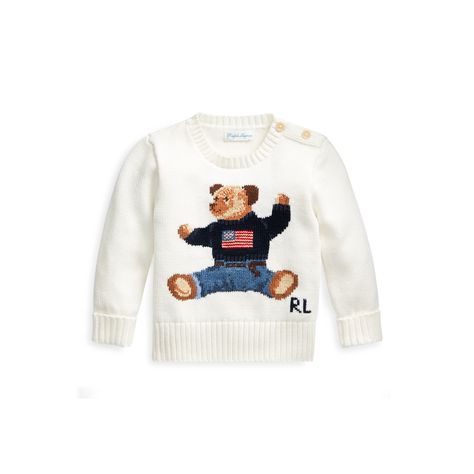 Baby Boy Polo Bear Cotton Sweater | Ralph Lauren Sitting Bear, Baby Boy Ralph Lauren, Baby Polo, Sweater Ralph Lauren, American Flag Sweater, Pull Bebe, Cotton Jumper, Ralph Lauren Boys, Polo Bear