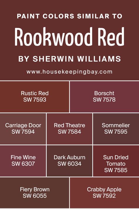 Colors Similar to Rookwood Red SW 2802 by Sherwin Williams Carriage Door Sherwin Williams, Sherwin Williams Coordinating Colors, Red Paint Colors, Red Farmhouse, Carriage Doors, Trim Colors, Dark Auburn, Farm House Colors, Bathroom Paint Colors