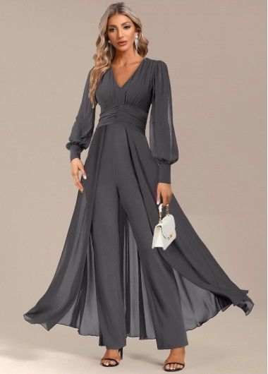 Color:Dark Grey;Size:S;Size:M;Size:L;Size:XL;Size:XXL;Package Contents:1 X Jumpsuit;Occasion:Work;Style:Elegant; Mother Of The Bride Suits, V Neck Jumpsuit, Mother Of Groom Dresses, Elegant Attire, Jumpsuit Elegant, Stylish Fashion, Classy Dress, Elegant Outfit, Mother Of The Bride Dresses