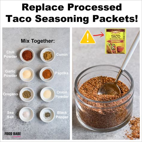 Homemade Ingredients, Make Taco Seasoning, Homemade Taco Seasoning Recipe, Taco Seasoning Recipe, Spicy Tacos, Taco Seasoning Packet, Spice Mix Recipes, Seasoning Recipe, Food Babe