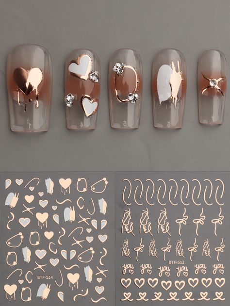 Rose Gold  Collar  Plastic Heart Pattern Stickers Embellished   Nail,Hand & Foot Care Rose Gold Nail, Pattern Nail Art, Nail Art Stickers Decals, Rose Gold Nails, Nail Patterns, Rose Gold Heart, Gold Collar, Heart Nails, Foot Care