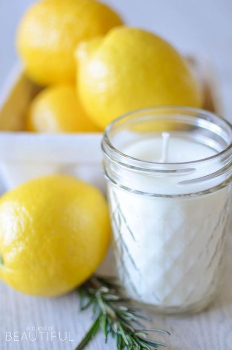 How to make a Rosemary Lemon candle | Craftberry Bush | Bloglovin’ Lemon Candles, Rosemary Candles, Candle Tutorial, Homemade Wedding Gifts, Homemade Scented Candles, Soya Mumu, Lemon Candle, Diy Candles Scented, Candle Making Business