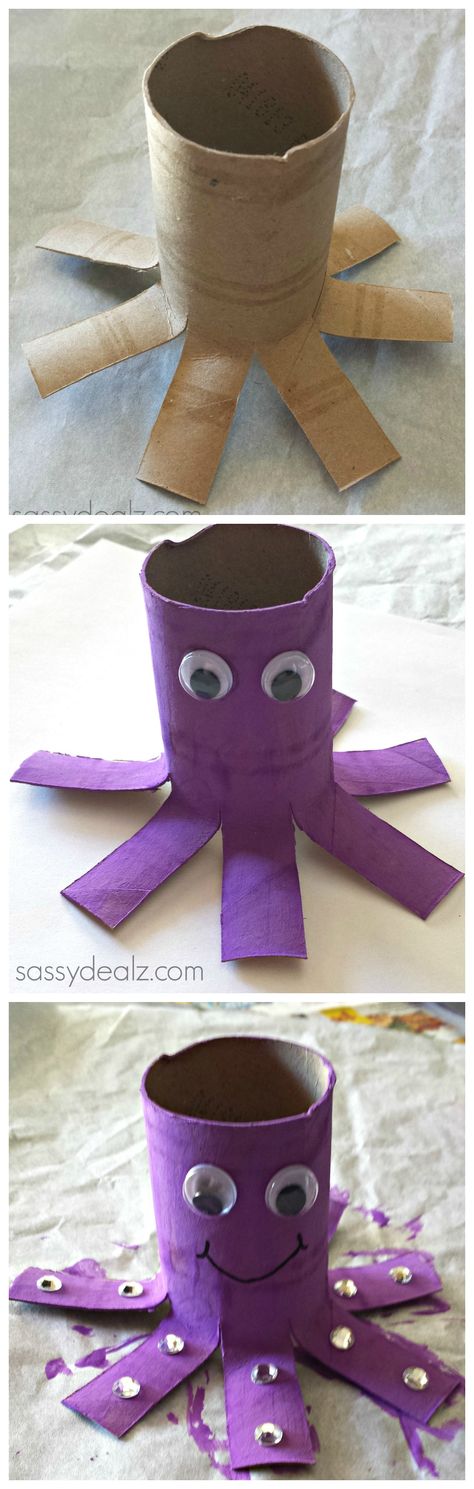 Octopus Toilet Paper Roll Craft For Kids #Recycled toilet paper tube art project #Ocean #Purple | CraftyMorning.com Kidscrafts Easy, Octopus Craft, Ocean Purple, Preschool Ocean, Tube Crafts, Toilet Paper Roll Craft, Tube Art, Roll Craft, Ocean Unit