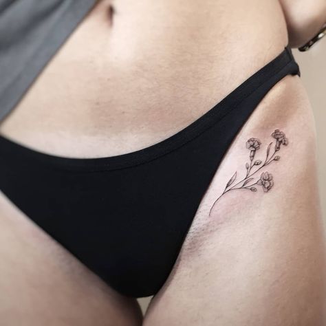 Outside Hip Tattoo, Small Flower Hip Tattoo, Small Hip Tattoos Women, Flower Hip Tattoos, Minimal Inspiration, Side Hip Tattoos, Hip Tattoo Designs, Hip Tattoo Small, Floral Thigh Tattoos