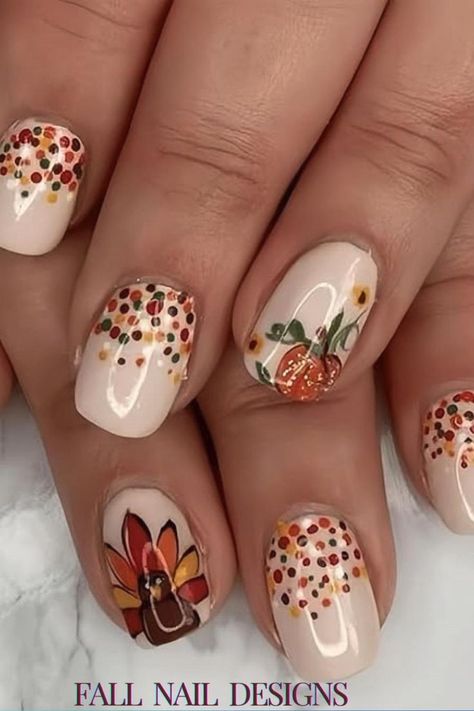 Fun Thanksgiving Nail Designs, Chicken Nails Designs, Turkey Nails, Artistic Nails, Thanksgiving Nail Designs, Nails With Glitter, Thanksgiving Nail, Nails Autumn, Glitter Pumpkins