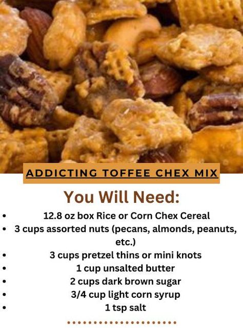 Gourmet galores - Addicting Toffee Chex Mix Recipe... Crock Pot Snack Mix Recipes, Chex Cereal Recipes, Toffee Pretzels, Crockpot Snacks, Chex Mix Recipes Sweet, Pretzel Thins, Chex Mix Recipe, Hot Cocoa Mix Recipe, Snacks Sweet