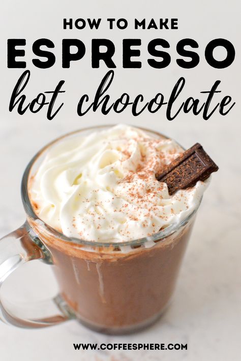 Coffee Hot Chocolate Recipes, Nespresso Hot Chocolate, Espresso Hot Chocolate, Hot Chocolate Coffee Recipe, Hot Espresso Drink Recipes, At Home Espresso Drinks, Winter Coffee Recipes, Espresso Ideas, Chocolate Latte Recipe