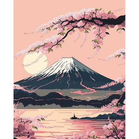 PRICES MAY VARY. 🎨【Enjoying Life】As an art form, mount Fuji paint by numbers not only allows us to experience the atmosphere of art, but also brings joy and relaxation during the process of painting. In addition, paint by numbers mount Fuji can also be completed with family and can enhance relationships between each other. 🎨【High-quality Materials】The color blocks and numbers in the line drawing of the paint by numbers mountain are very clear, which is easy to identify and locate the position Japanese Landscape Aesthetic, Pink Japanese Poster, Japanese Places Aesthetic, Mount Fuji Drawing, Japanese Painting Landscape, Mount Fuji Aesthetic, Mount Fuji Wallpaper, Japanese Scenery Art, Mount Fuji Illustration