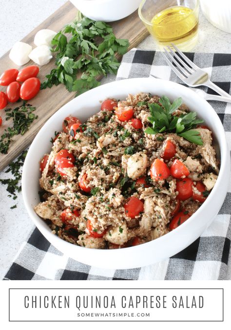 Caprese Quinoa Salad, Quinoa Caprese, Caprese Quinoa, Simple Quinoa, Chicken Caprese, Caprese Salad Recipe, Chicken Quinoa, Mozzarella Chicken, Caprese Chicken