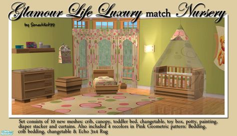 Nursery meshes made to match Maxis' GL Luxury objects.  Found in TSR Category 'Nurseries' Luxury Objects, Modern Girl Nursery, Nursery Set, 2nd Baby, Maxis Match, The Sims Resource, Sims Resource, Sims 2, Toy Boxes