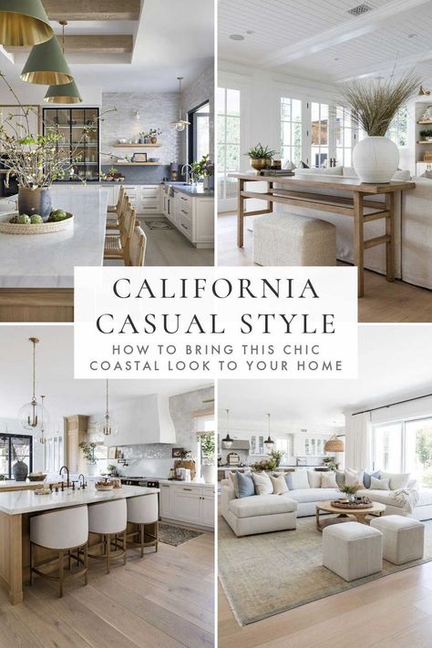 With its light and airy aesthetic, California casual interior design is a great way to bring cozy, comfortable, and chic coastal style to every room in your home - California coastal style - California design interior - California casual style Neutral Beach Living Room Decor, California Decor Style Living Room, Pacific Modern Interior, California Inspired Living Room, Cali Coastal Living Room, Hamptons Design Interiors, Cali Casual Living Room, California Decor Style Interior Design, Californian Coastal Homes