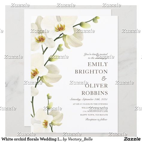 Orchid Themed Wedding, White Bouquet Orchid, White Orchid Wallpaper Iphone, Wedding Invitations Orchids, Orchid Invitation Design, White Phalaenopsis Orchid Bouquet, Orchid Wedding Invitations, Illustration Wedding, Florals Wedding