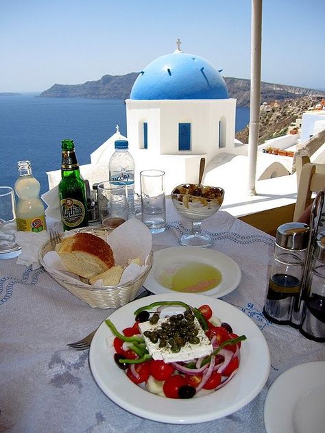 Santorini Greece Food, Greek Breakfast Aesthetic, Santorini Food, Greek Breakfast, Santorini House, Mediterranean Vibes, Greece Food, Greece Trip, Zakynthos Greece