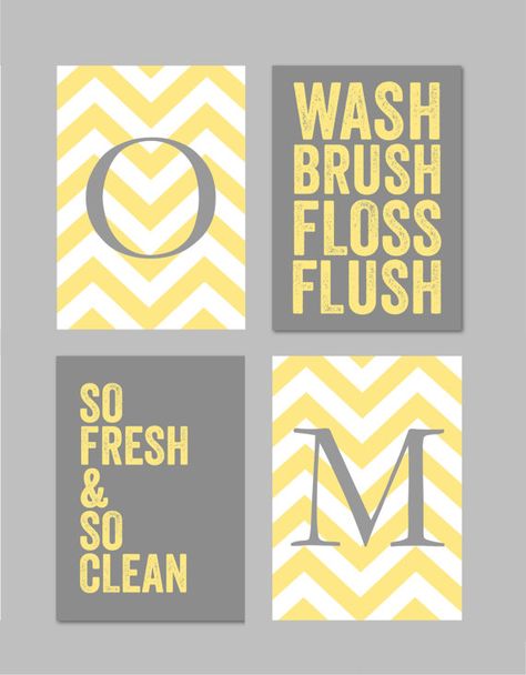 Yellow+and+Gray+Bathroom+Art+Home+Decor+Prints+You+by+karimachal Grey And Yellow Bathroom, Yellow Grey Bathroom, Chevron Bathroom, Gray Decor, Bathroom Contemporary, Gray Bathroom Decor, Bathroom Decorations, Yellow Bathroom, Decoration Bathroom