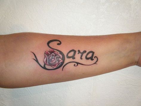 Sara Name Tattoo Design with Flower Tato Nama, Sarah Tattoo, Tattoo Names, Names Tattoo, Font Tato, Names Design, Names Tattoos For Men, Tattoo Lettering Styles, Tattoos With Kids Names