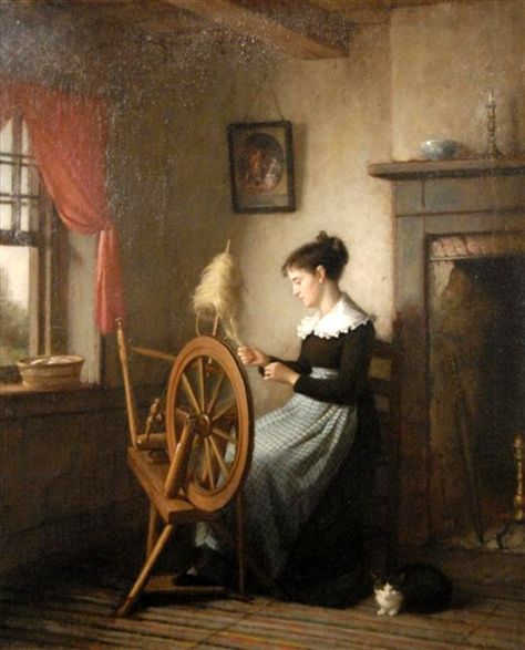 Platt Powell Ryder, (1821-1896), Woman at Spinning Wheel Scene Painting, Spinning Wool, Wheel Art, Spin Art, Knit Art, Spinning Yarn, Spinning Fiber, Spinning Wheel, About Time