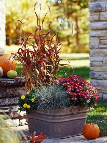 Time to start thinking about fall container gardens! 20+ ideas. Ideas Para Decorar Jardines, Gardening Tomatoes, Fall Container Gardens, Fall Containers, Fall Flower Arrangements, Fall Planters, Have Inspiration, Garden Containers, Garden Recipes