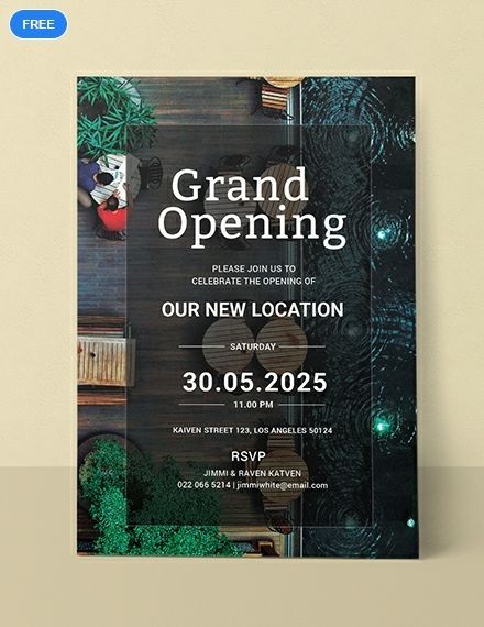 Download this high-quality invitation template for a restaurant’s grand opening. This file is free to download and uses first-rate layouts, photos, and graphic files. It is also well layered and easy to edit. Background Invitation Card, Launch Invitation, Shop Opening Invitation Card, Ceremony Background, Restaurant Menu Card, Opening Invitation, Invitation Card Format, Grand Opening Invitations, Background Invitation