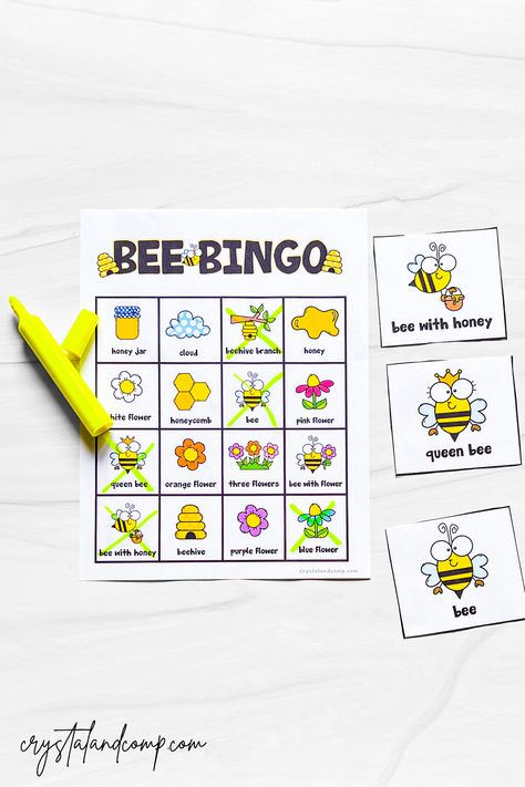 Learn preschool bee concept with these Bee Bingo Printables for young learners. They are free to download. Bee Themed Activities, Bee Games Preschool, Bee Themed Games For Kids, 1st Grade Bee Activity, Bee Writing Activities, Homeschool Group Activities, Safety Crafts, Kids Handwriting Practice, Bee Classroom