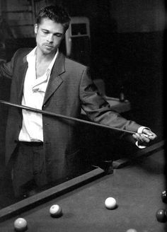 Billiard Photography, Pool Table Photoshoot, Billiards Aesthetic, Pool Poses, Brad Pitt And Angelina Jolie, A Man In A Suit, Man In A Suit, Pool Halls, Famous Actors