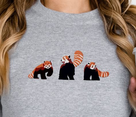 Red Panda Embroidery, Panda Room, Panda Embroidery, Embroidery Crewneck, Panda Gifts, Red Pandas, Embroidered Sweatshirt, Red Panda, Embroidered Sweatshirts