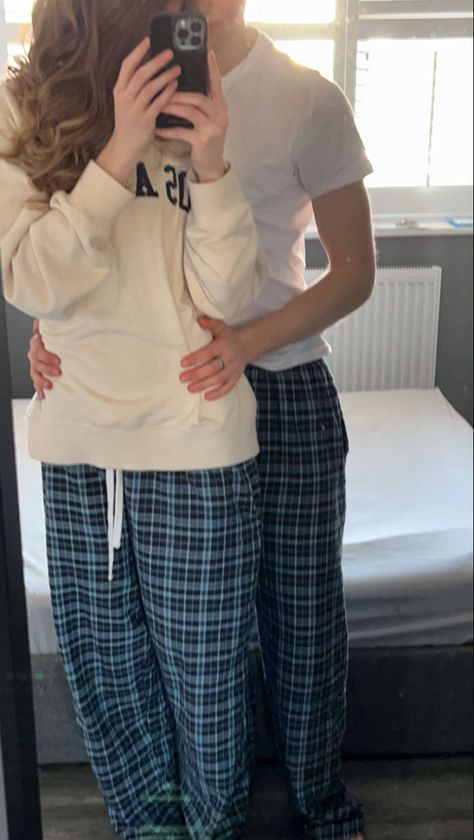 Boyfriends Hoodie Aesthetic, Bf Astethic, Boyfriend Vibes Aesthetic, Matching Pj Couple, Matching Pjs For Couples Aesthetic, Couples Matching Christmas Pjs, Bf Cuddles, Christmas Pyjamas Couple, Nerdy Boyfriend Aesthetic