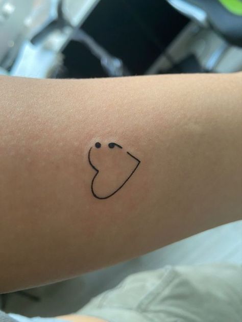 Cute Semicolon Tattoos, Cute Small Semicolon Tattoo, Simecolen Tattoo, Missing Someone Tattoo Ideas, Heart With Semicolon Tattoo, Semicon Tattoo, Unique Small Semicolon Tattoo, Simple Semicolon Tattoo, Semi Colon Small Tattoo Ideas