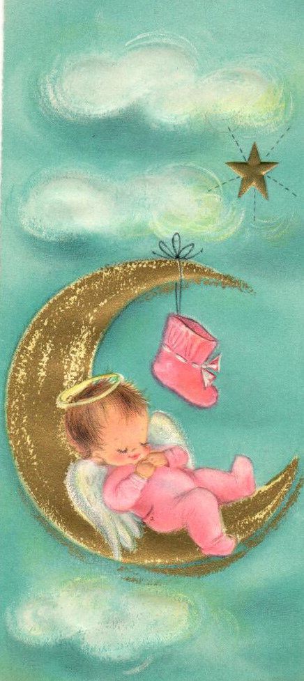 Angel Baby Painting, Angel Pic, Angel Illustration, Sleeping Angel, Vintage Christmas Greeting Cards, Baby Painting, Angel Painting, Black Angels, Angel Baby